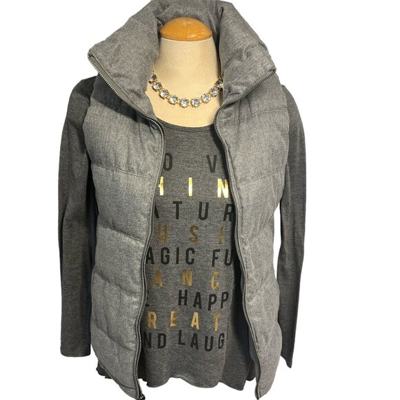 OLD NAVY Herringbone Heather Grey Puffy Vest Size XS Zip Fleece Lined - Picture 5 of 13